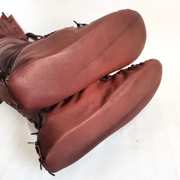 Ramble Leather Dark Brown Elk Deer Handmade Knee High Boots Size 10 Lace-Up Back - Picture 10 of 11